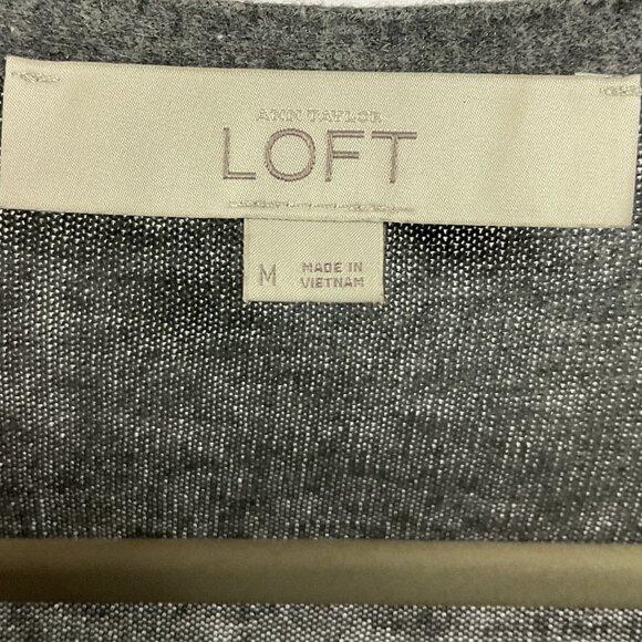 LOFT Gray V-neck Sweater with Black Lace Trim, Medium, Cotton/Rayon/Wool - Picture 5 of 8